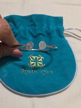 Rustic Cuff Silver Open Cuff Bracelet with Star and Initial Discs - Silver